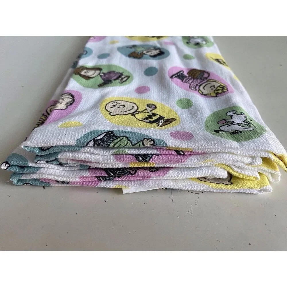 2 Pack Peanuts Snoopy Charlie Brown Gang Easter Eggs Kitchen Towels 16 X 26” NEW